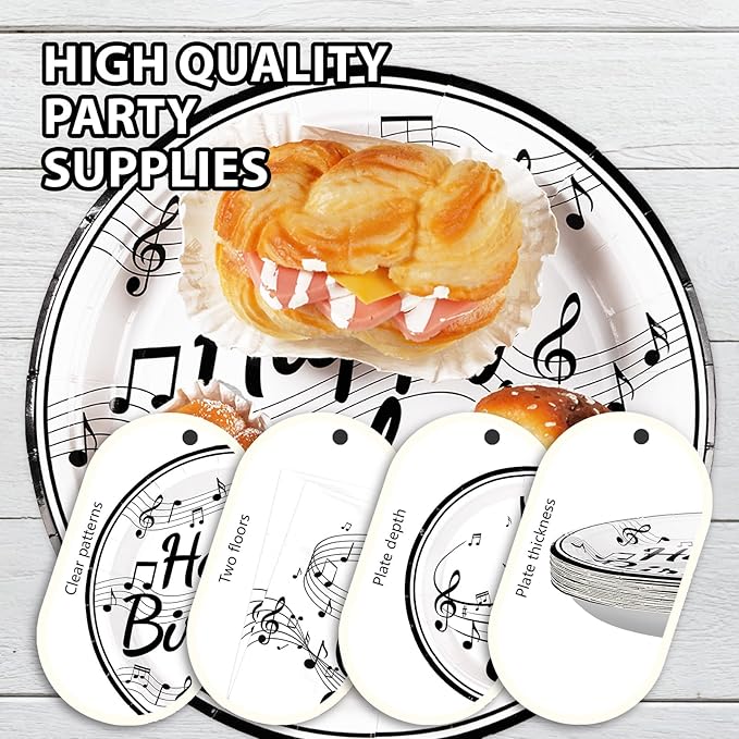 96 Pcs Music Birthday Party Supplies Music Notes Plates Napkins Disposable Music Birthday Tableware Set Music Theme Party Decorations for Baby Shower Concert Karaoke Music Birthday Party Decor Serve24