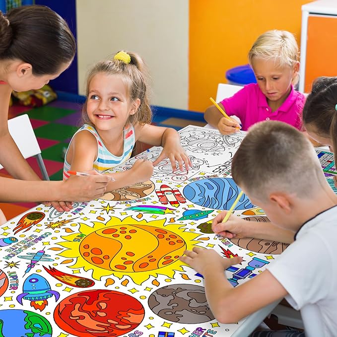 Gatherfun Giant Coloring Poster for Classroom Wall - Versatile 31.5 x 72 Inches Outer Space Activity Poster/Table Cover,School Parties, Outer Space Birthday Party and Special Events Decoration