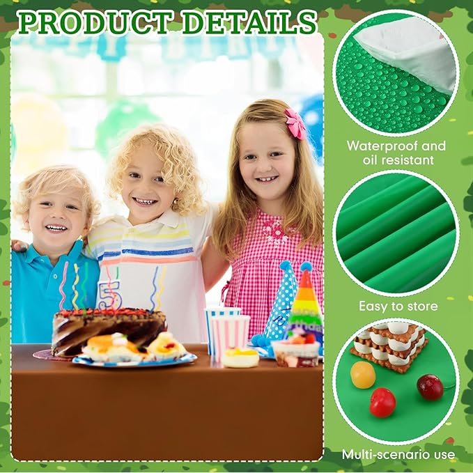 4 Pack Green and Brown Party Tablecloth Bulks 54 x 108 Inches Disposable Plastic Pixel Gaming Tablecloth Green Brown Table Cover for Picnic Video Game Birthday Party Supplies