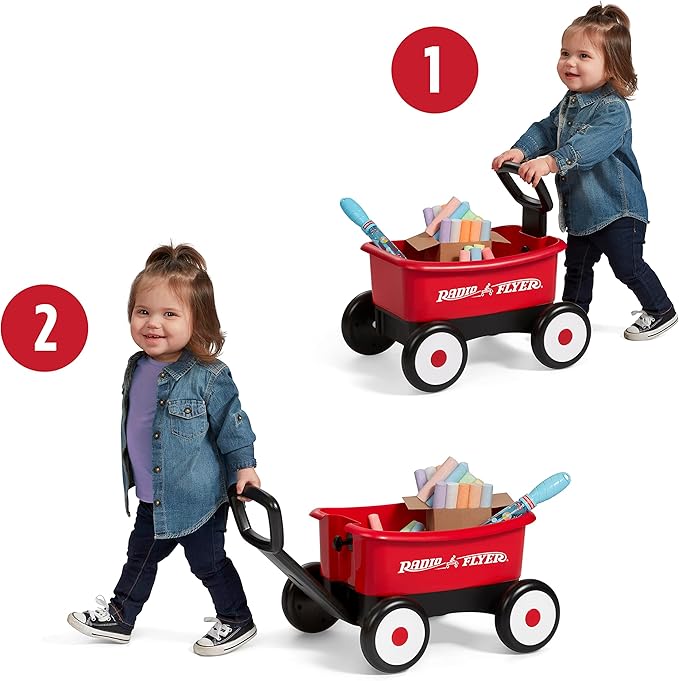 Radio Flyer Push & Pull Walker Wagon with Bubbles and Chalk, Red, for Kids 1-4 Years Old, Locking Handle for Stability, Baby Push Walker Converts to Pull Wagon, for Indoor & Outdoor Play
