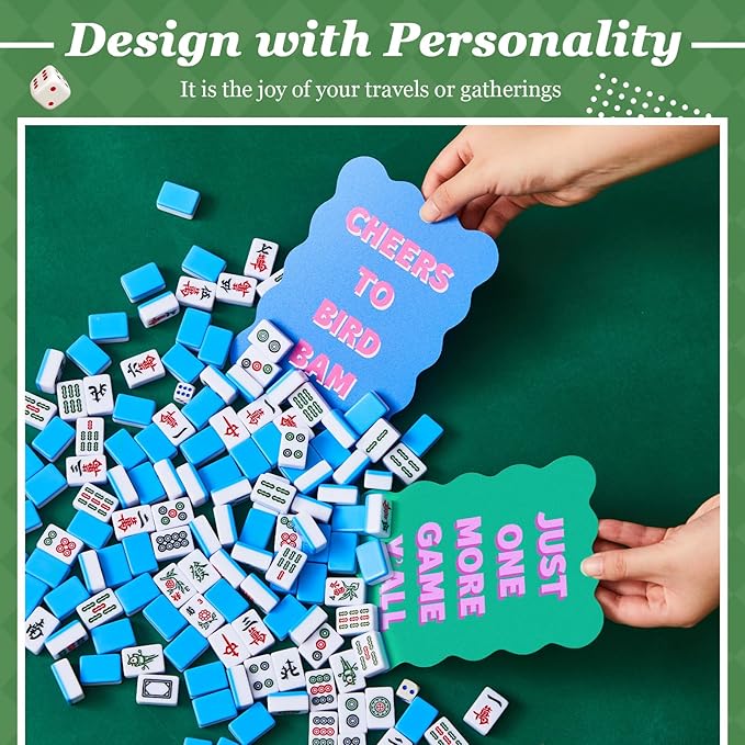 Soulchen 4 Pcs Mahjong Tile Mixer Shufflers for Mixing and Shuffling Tiles Plastic Mahjong Accessories Gifts for Lovers Games Decorative Printed Design (Blue & Green Style)