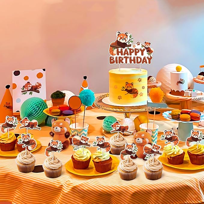 25PCS Red Panda Birthday Party Decorations Cute Panda Cake Toppers Panda and Bamboo Theme Decorations Red Pandas Cupcake Toppers for Boys Girls Animal Theme Decors Baby Shower Birthday Party Supplies