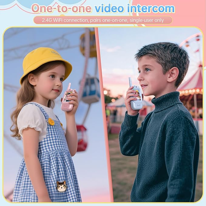 HD Video Walkie Talkies for Kids, 2-Pack Rechargeable Kids Gifts with Camera & Screen, Long Range Kids Walkie Talkies for Boys & Girls Ages 3–12, Toddler Toys for Family Games Indoor & Outdoor Play