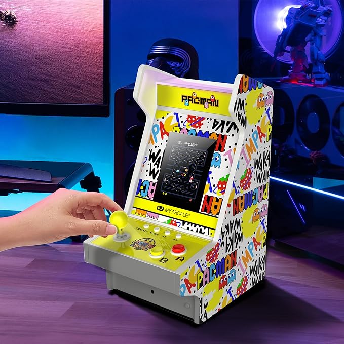 My Arcade Pac-Man 45th Anniversary Mighty Player: Pac-Man 45th Anniversary Console, Retro Games, Countertop Arcades, Illuminated Marquee, 4 Games in 1,Rechargeable Battery