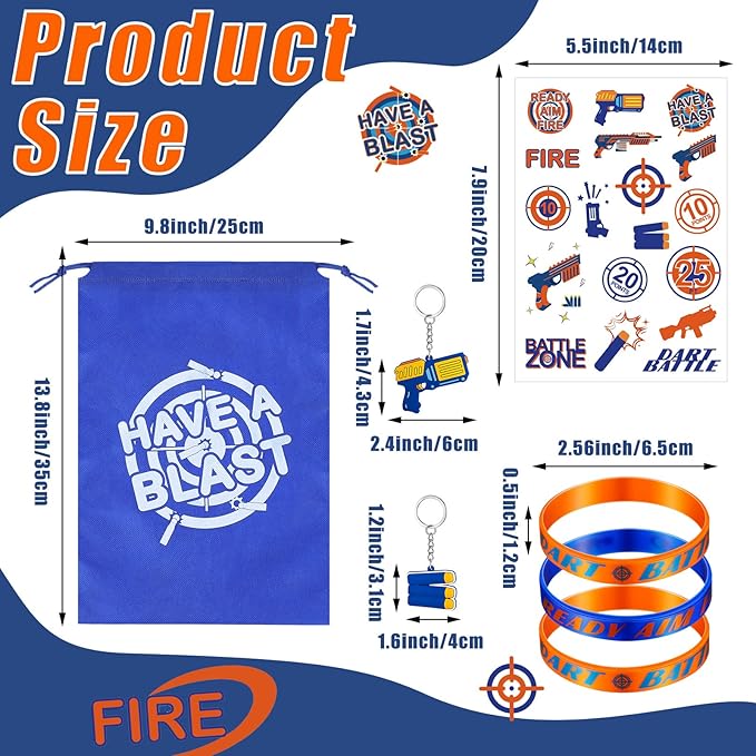 Sureio Dart Battle Party Supplies Include Wars Party Goody Treat Bags Dart Silicone Rubber Bracelet Wristbands Keychain Temporary Tattoos for Battle Birthday Favors(288 Pcs)