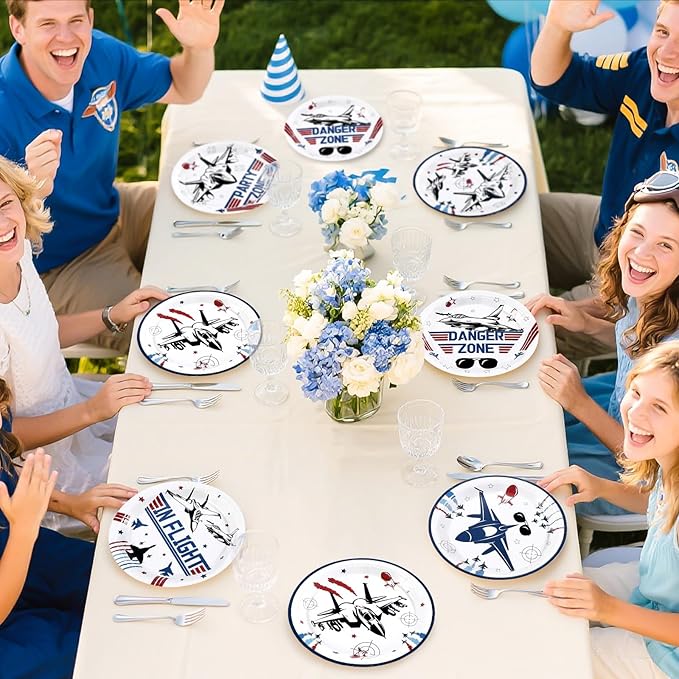 Grencian 60Pcs Fighter Jet Pilot Paper Plates 9" Disposable Heavy Duty Military Jet Dessert Paper Plates Top Air Force Gun Tableware Set for Kids Airplane Aviation Aircraft Party Decorations