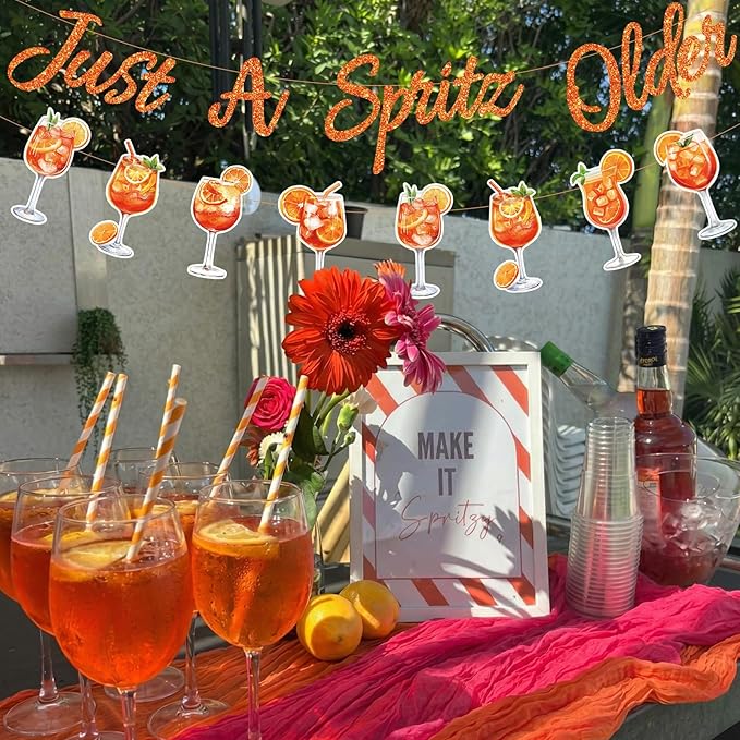 Maitys Just a Spritz Older Banner Margarita Party Decoration Spritz Decor Orange Citrus Cocktail Garland Lemon Citrus Birthday Party Decoration Glitter Letter for Bridal Shower Wedding Supplies