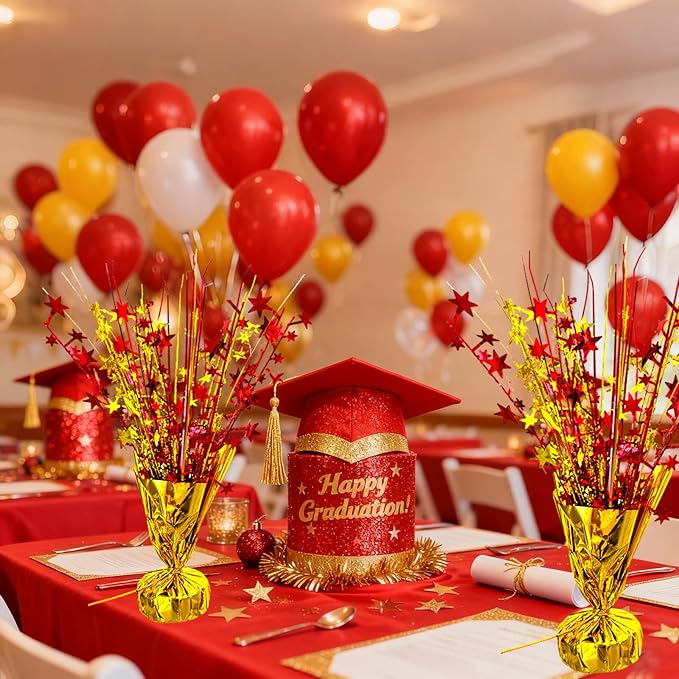 6 Pack Metallic Foil Spray Table Centerpiece Decoration Star Brust Glitter Table Topper Decor for Birthday Circus Casino Graduation Christmas New Year's Eve Party Supplies Red Gold