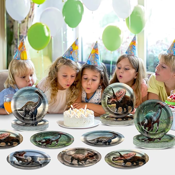72PCS Dinosaur Birthday Plates Dinosaur Party Supplies Dino World Tableware Tropical Jungle Plates Disposable Paper Plate Dessert Plates for Boys Girls Kids Baby Shower Favors 6.7 * 6.7inch