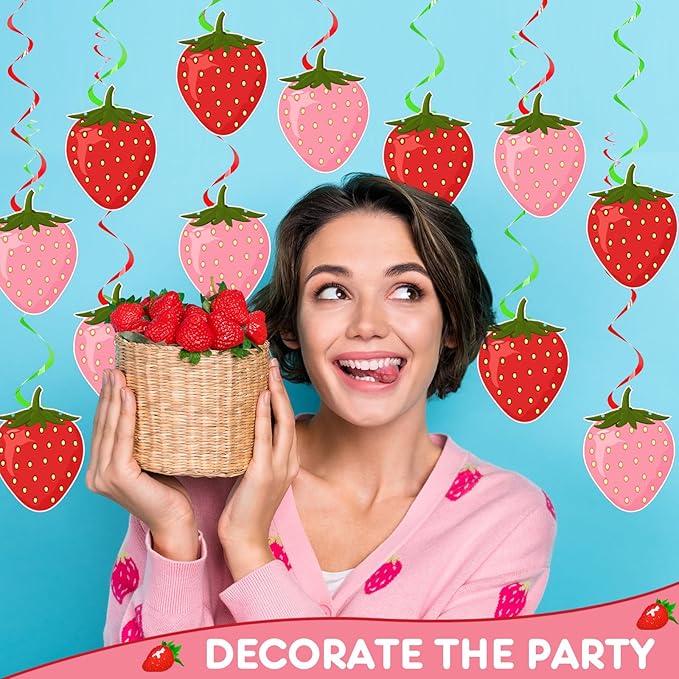 Lewtemi 36 Pcs Strawberry Decor Berry First Birthday Decor Hanging Swirl Banner for Strawberry Party Decorations Baby Shower Party Supplies(Colorful)