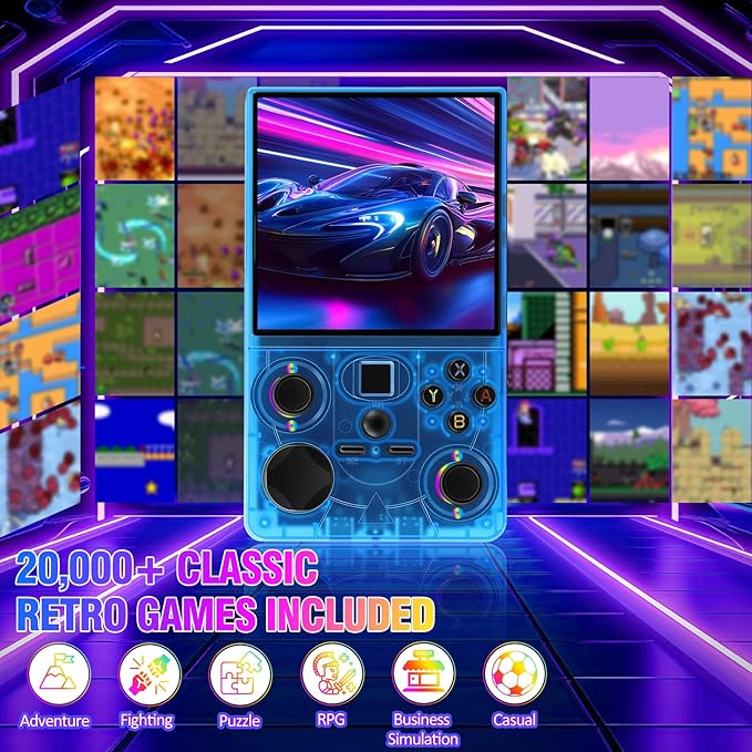 DC40V Retro Handheld Game Console - 4.0 Inch Retro Gaming Console with Preloaded 20,000+ Classic Games, Open Source Linux System, Built-in 64G TF Card, Portable Pocket Hand Held Video Game