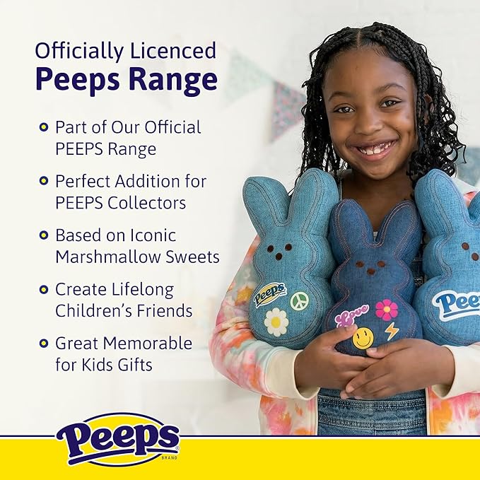 Animal Adventure | 9" Dark Blue Denim Shaggy Bunny Peeps Plush | Easter Basket Stuffed Animals for Kids | Marshmallow Candy | Huggable Soft Plushie Stuffers Buddy Toy | Collectable Gifts | Aged 3+
