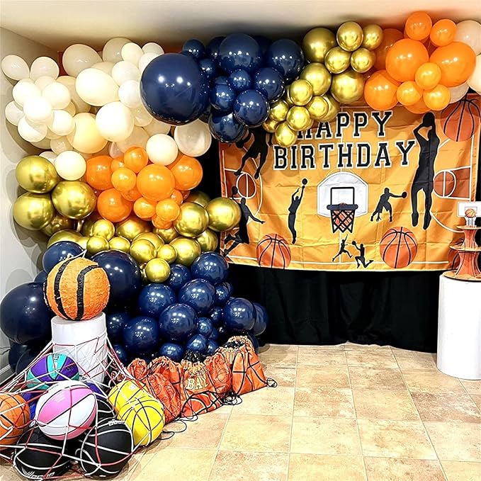 35pc Navy Blue & Orange Balloons Set, Navy, Orange, White, Metallic Gold, Boys, Men, Space, Birthday, Wedding, Party Decorations