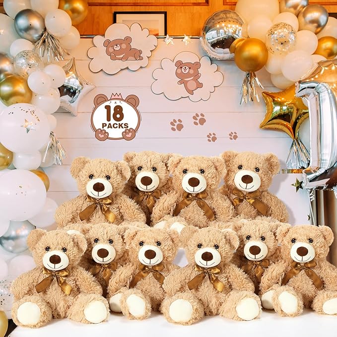 Zhanmai 18 Pcs 14 Inch Bears Stuffed Animal Bulk Gifts Plush Bear Toys for Birthday Baby Shower Graduation Party Favor(Light Brown)