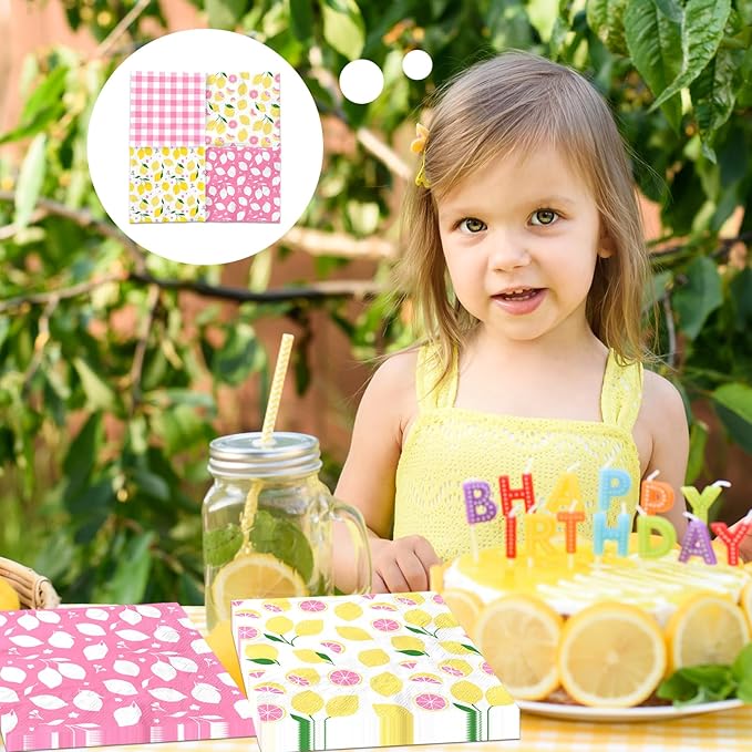 Pink Lemon Party Supplies,40Pcs Lemon Party Napkins Summer Fruit Party Decoration Pink Lemonade Theme Decoration for Lemon Baby Shower,Bridal Shower Party