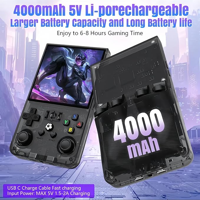 2025 Upgraded R36MAX Retro Handheld Game Console,128GB Built-in 22,000+ Classic Games,Portable Open Source Linux System,4.0-inch 4K HD IPS Screen & Video Player (Gray 128G)