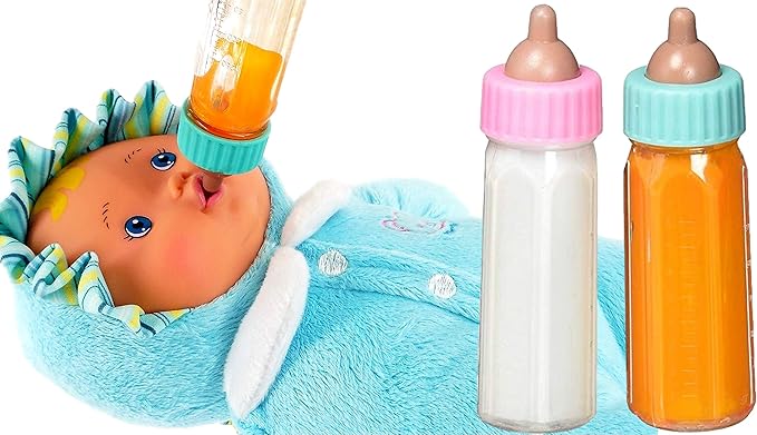 JA-RU Magic Baby Doll Bottles (4 Pack) - Milk and Juice Bottles, Baby Doll Accessories
