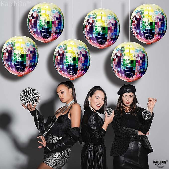 KatchOn Big Multicolor Disco Ball Balloons - 22 Inch, Pack of 6 | Neon Balloons for 80s Party Decorations