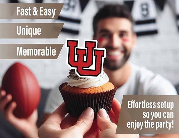 University of Utah Cupcake Topper Party Supplies for UofU Football, Birthday, Graduation Party Decorations (24 Pieces) (Utah Utes)