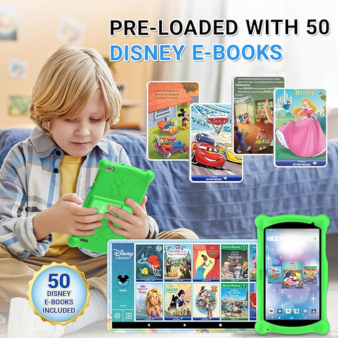 Contixo V10A 7" Kids HD Learning Tablet for Ages 3–7 with 32GB, Parental Controls, Kid-Proof Case, Stylus & 50+ Disney eBooks ($200 Value), Educational Games Included, Green