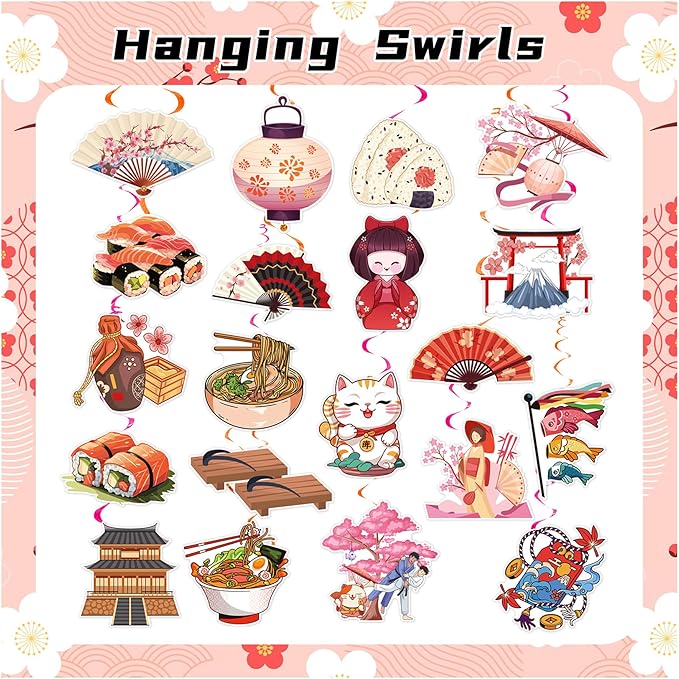 20 Pack Japanese Hanging Swirls Japanese Spirals Japanese Theme Hanging Decorations Ceiling Decor for Japanese Birthday Party Decorations Japanese Party Supplies