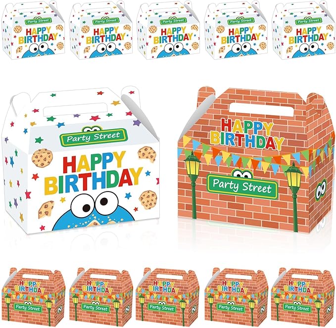 24 Pcs Street Theme Birthday Party Supplies Street Red Brick Wall Goodie Gift Boxes Cookie Theme Cartoon Friends Party Treat Boxes for Kid Boys Girls Green Monster Birthday Baby Shower Decoration