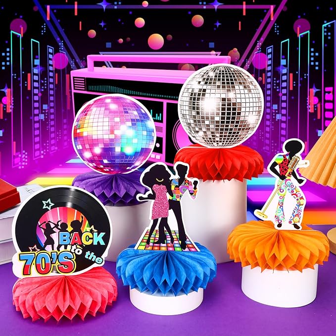 10 Pcs 70s Disco Party Decorations Back to 70s Honeycomb Centerpieces for Retro Theme Birthday Music Party Supplies Dancing Queen Party Decorations Retro Table Decor for 1970s