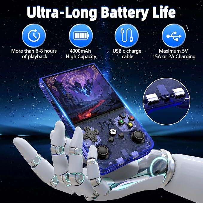 R36MAX Retro Handheld Game Console, 4.0 Inch IPS Screen Retro Gaming Console,Linux System, 4000mAh Battery Portable Pocket Mini Arcade, Built-in 128G,Lndigo Blue