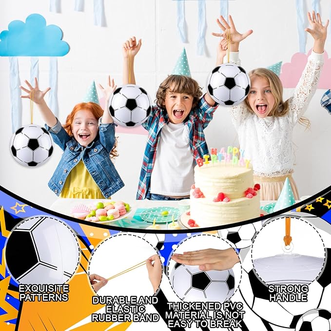 12 Pcs Soccer Party Favors Punching Balloons for Kids PVC Inflatable Punch Balloon Bouncy Balls with Rubber Band Handle Goodie Bags Stuffers for Soccer Birthday Supplies Pool Decoration