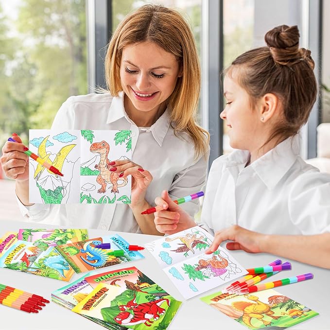 BenLouis 24 Pcs Dinosaur Mini Coloring Books Kids Dino Party Favors Small Activity Books Bulk for Kids Dinosaur Jurassic Birthday Goodie Bags Stuffers Return Gifts Classroom Travel