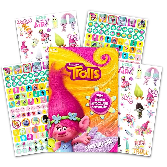 Trolls Party Favors Stickers and Tattoo Pack ~ Over 295 Trolls Stickers and 75 Trolls Temporary Tattoos For Birthdays, Holidays, And More (Trolls Party Supplies Bundle)