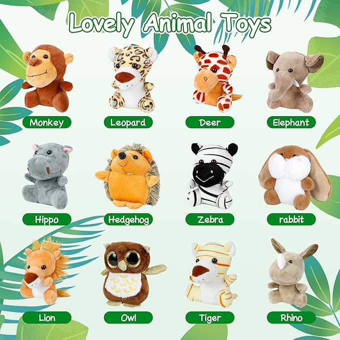 Arrozon 24 Pcs Small Stuffed Animals Bulk, Mini Stuffed Animal 4.5 Inch Cute Plush Toy, Mini Plush Toys, Toddler Stocking Stuffers, Little Jungle Stuffed Animals