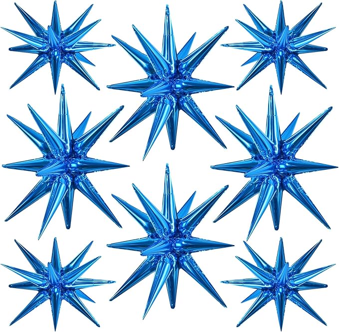 TONIFUL 8 Pcs Blue Star Foil Balloons - Large Star Mylar Balloons for Party Backdrop - Christmas, New Year, Birthday, Wedding, Baby Shower, Anniversary, Photo Booth Supplies