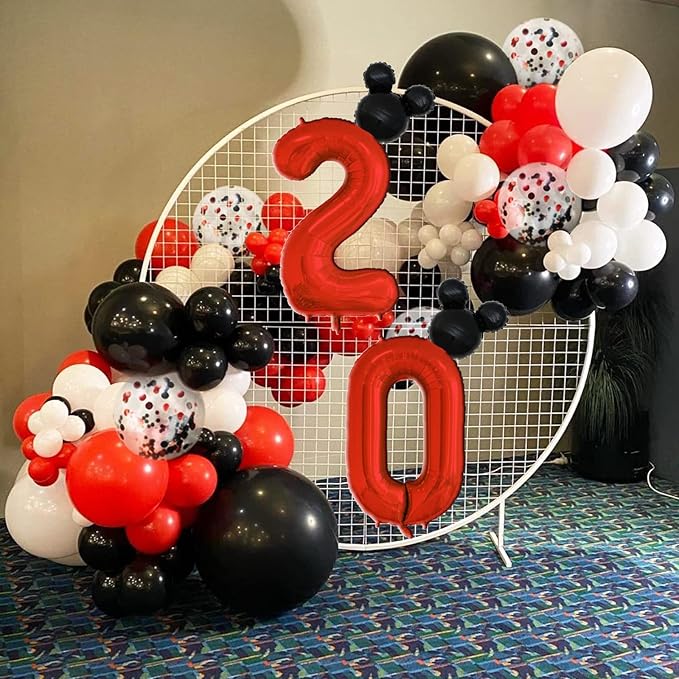 40 inch Red Number 2 Balloon & Mini Mouse Head Balloon, 2nd Birthday Party Decoration Balloons, Cartoon Mouse Birthday Party Supplies Baby Shower Decoration, Red Black Theme Party Decorations Supplies