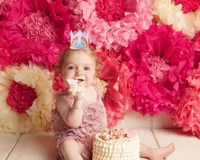WAWUO Birthday Rainbow Girl Crown, Birthday Hat For Event Party Supplies, Photo Props