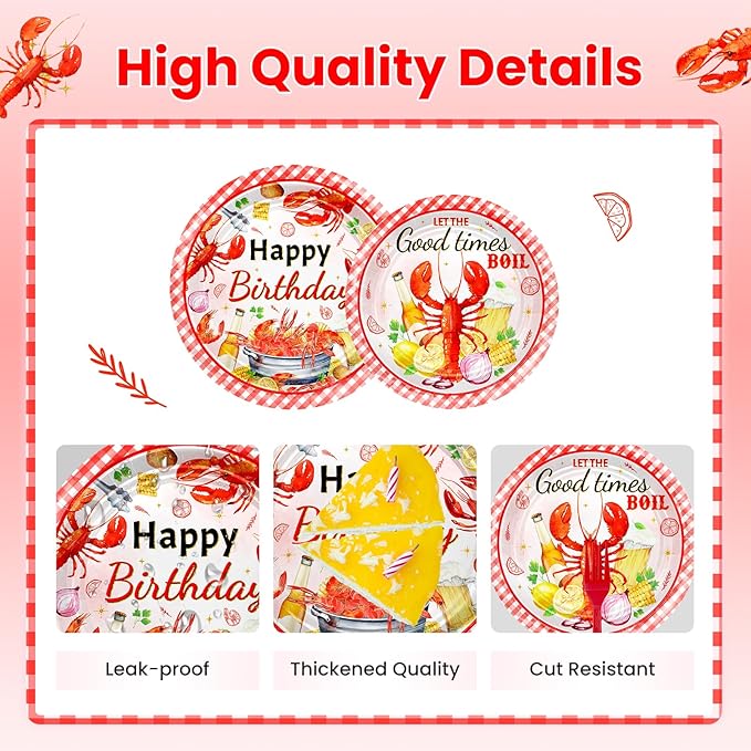 Avezano 144 pcs Crawfish Boil Birthday Party Supplies Let the Good Times Boil Party Plates and Napkins Disposable Lobster Seafood Boil Birthday Party Decorations Serve 24