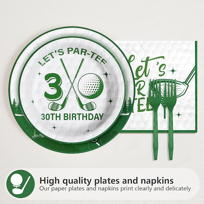 Grencian 96Pcs Golf 30th Party Decorations for Him Golf 30th Birthday Paper Plates and Napkins Sets Sports Theme Decoration for Men Thirty 30 Years Old Competition Party Supplies Serve 24