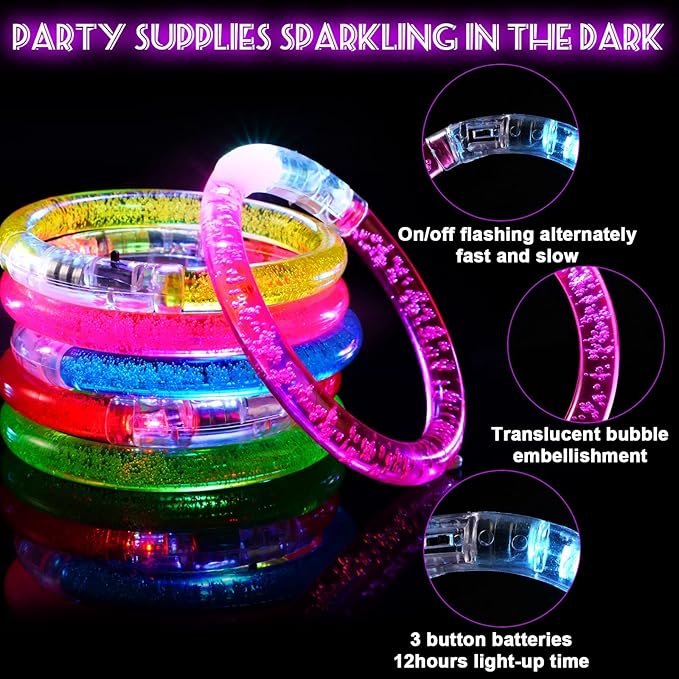 36Pcs LED Bracelets Glow Sticks Glow in the Dark Party Supplies for Kids/Adults, Halloween Party Favors for Kids Flashing Light up Toys, Neon Accessories Carnival Birthday Concert Games Gifts