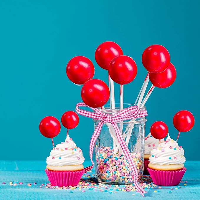 Gyufise 30Pcs Mini Balloon Cake Topper Foam Ball Cake Picks Cupcake Faux Pearl Balls DIY Cake Insert Topper Decoration for Anniversary Graduation Birthday Party Baby Shower Red