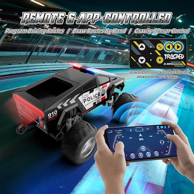SOONYANG Remote Control Car,APP Controlled 1:64 Scale Mini RC Truck | Alloy Body with LED Lights, 2.4GHz & Phone RC Car | Speed/Steering Adjustable Monster Truck Toys, Gift for Boys Girls & Adults