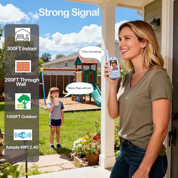 Video Walkie Talkie Toys for Kids, 2 Pack Rechargeable Long Range Two Way Radios Walkie Talkies with Screen，Toys for Family Games, Outside, Camping, Hiking，for Ages 3-12 Blue+Pink
