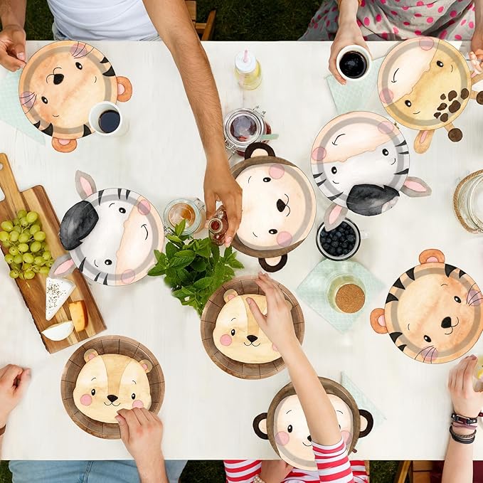 60 Count Jungle Animal Party Plates Safari Animal Shaped Paper Plates Zoo Jungle Them Disposable Party Decorations Wild Safari Tableware for Birthday Baby Shower Favor Favor Supplies