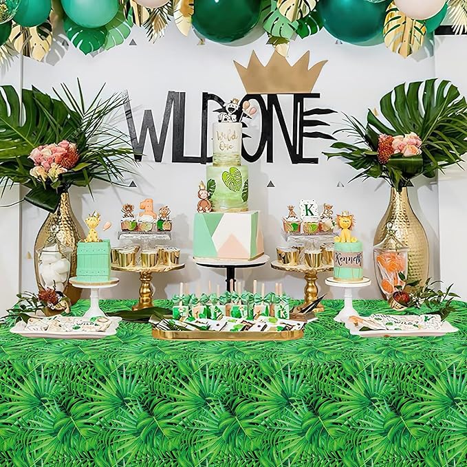 4 Pack Jungle Tablecloths Hawaiian Luau Tropical Palm Leaves Table Cloth Safari Theme Tablecloth Aloha Table Covers Safari Jungle Party Decorations Party Supplies 86 x 51 Inch (4)