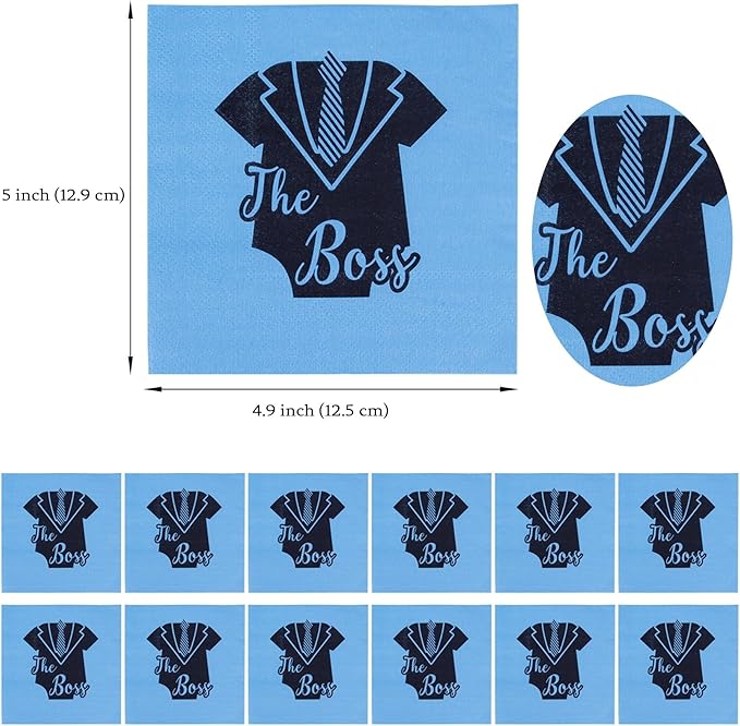 Serve 24 Guests Boss Birthday Party Supplies - 7in Paper Plate Trays and 4.9in Tissue Napkins, for Boy Black Blue Baby Shower Boss First 1st One Year Old Birthday Decorations