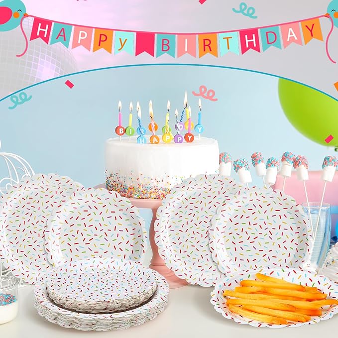 Zhehao 48 Pcs 7 Inch and 9 Inch Confetti Sprinkles Dessert Plates Set Sprinkles Paper Plates Decorations for Weddings Birthday Theme Party Supplies(Scalloped)