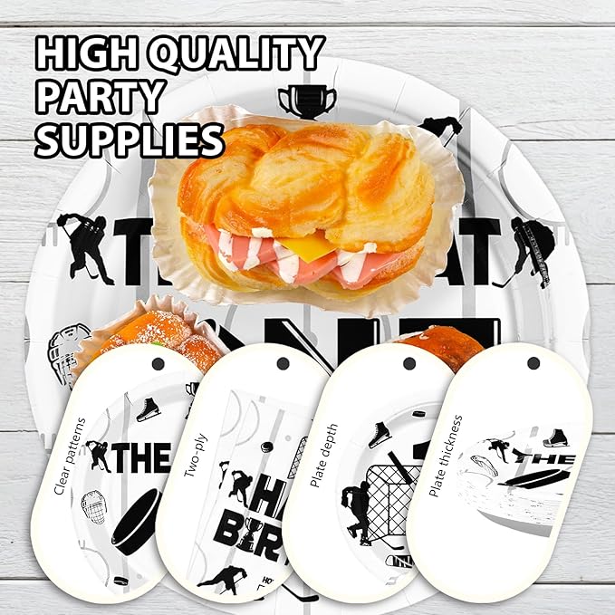 96 Pcs Ice Hockey 1st Birthday Party Supplies The Great Hockey Party Plates and Napkins Disposable Sports Games Themed Tableware Set for Kids Boys One Year Old Birthday Decorations Serves 24