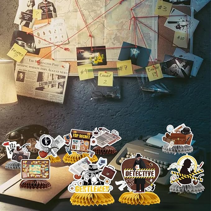 Gameza Detective Murder Party Table Decor, Mystery Theme Honeycomb Centerpieces Table Decorations, Detective Murder Theme Birthday Baby Shower Supplies