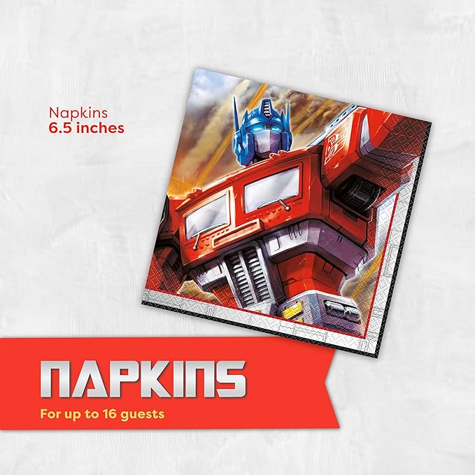 Transformers Plates and Napkins for 16 | Officially Licensed Transformers Birthday Decorations for Party