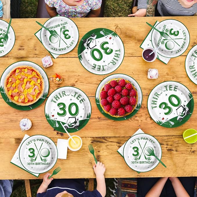 Grencian 96Pcs Golf 30th Party Decorations for Him Golf 30th Birthday Paper Plates and Napkins Sets Sports Theme Decoration for Men Thirty 30 Years Old Competition Party Supplies Serve 24