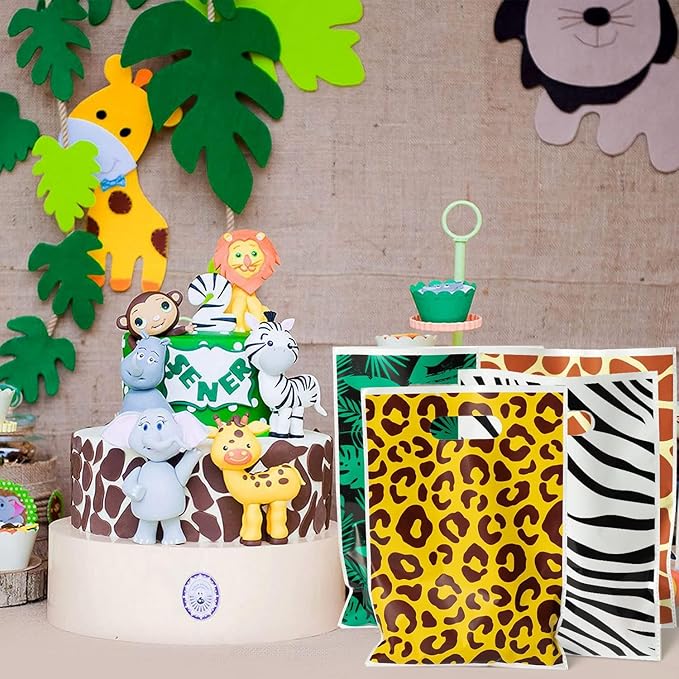 Animal Print Party Favor Bags - 60Pcs Zoo Print Goody Candy Treat Gifts Bags, Summer Jungle Safari Themed Party Decorations for Kids Girls Boys Birthday Baby Shower Animals Theme Events Supplies